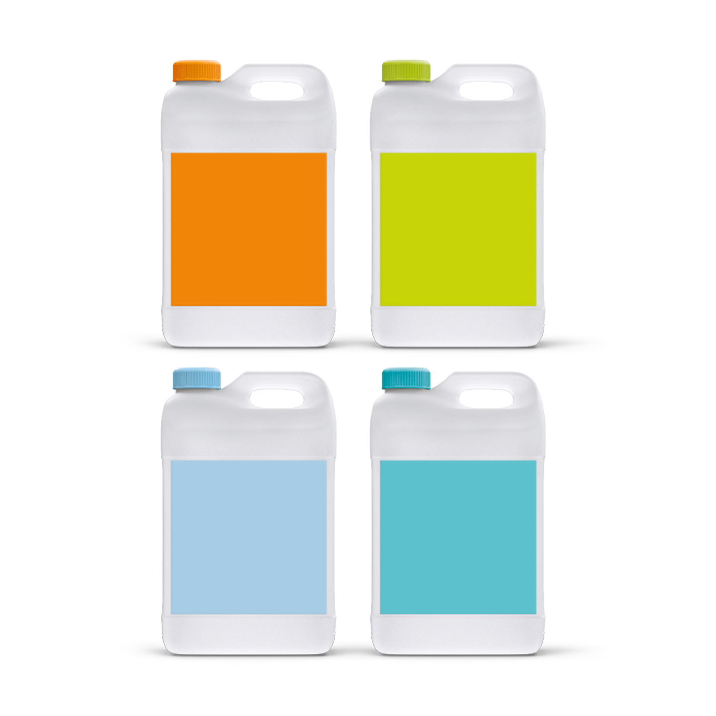 4 car wash chemicals container from the car wash alliance in bright and bold colours