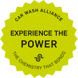 Sticker with the Car Wash Alliance promise "Experience the Power"
